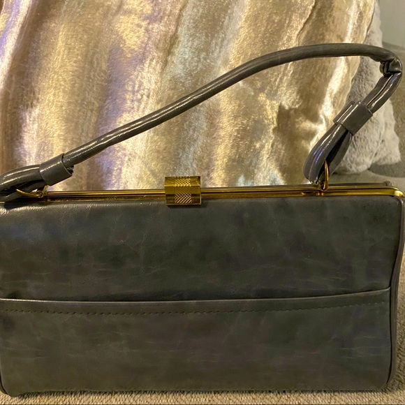 Gray leather Clutch with  handle brown leather black bag all three bags vintage - Picture 3 of 3